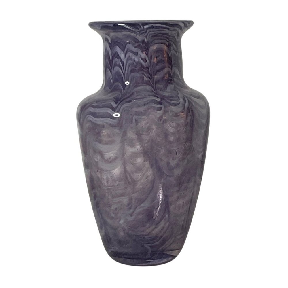 Vtg 87 Hand-Blown Purple Swirl Art Glass Vase 7" Tall Decorative Home Accent Pc